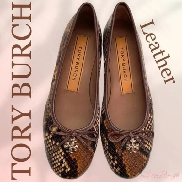 NEW TORY BURCH TORY CHARM BALLETSTAMPED SNAKE PRINTED LEATHER - Picture 1 of 9